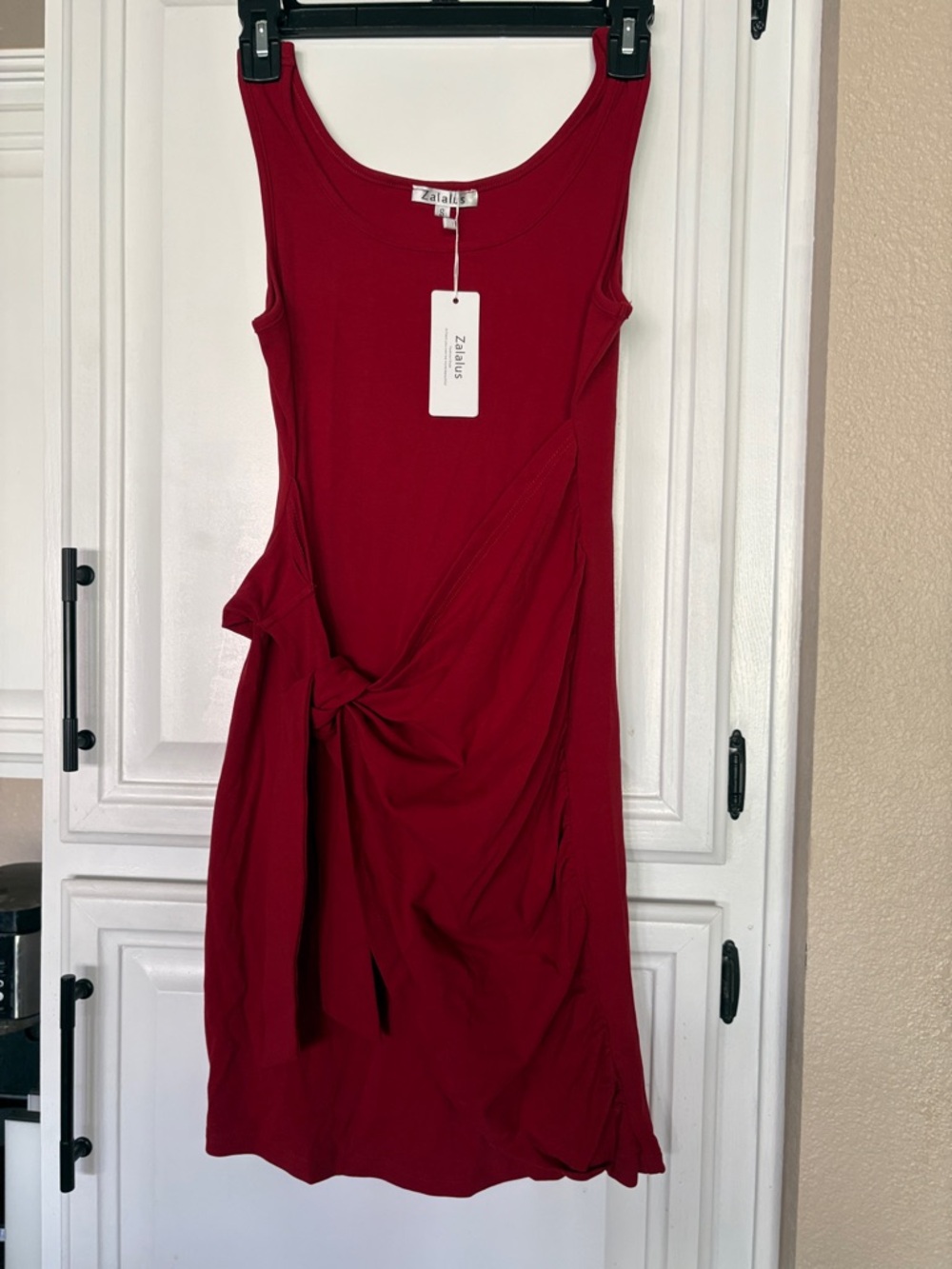 Zalalus Crimson Knot-Front Short Midi Dress